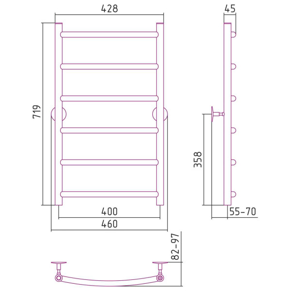Полотенцесушитель водяной Стилье Универсал-50 800х400 (6) Г 21 хром (00650-8040)