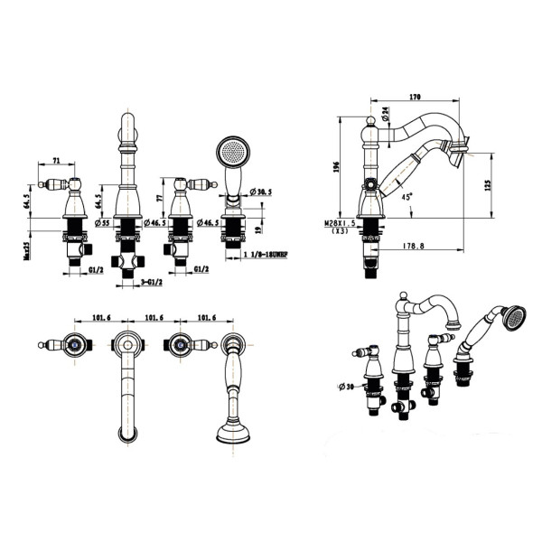 Смеситель на борт ванны Boheme Royal Cristal BR (бронза) (391-Royal/CRST black) Смеситель на борт ванны Boheme Royal Cristal BR (бронза) (391-Royal/CRST black)