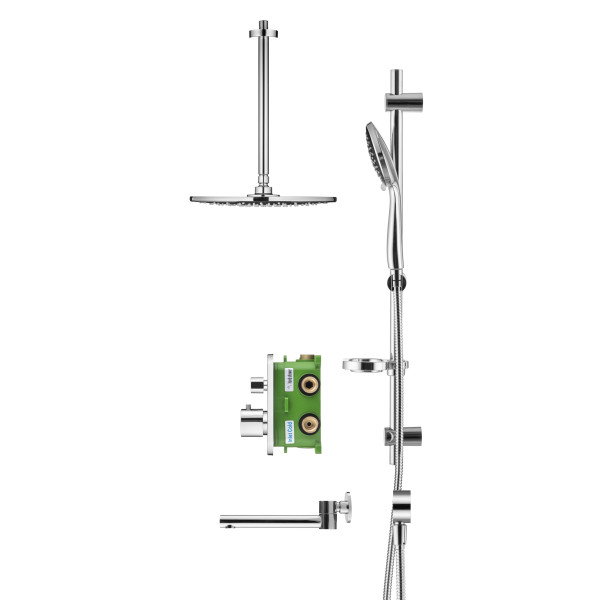 Смеситель для ванны и душа Swedbe Platta встраиваемый термостат с верхним душем и повортн.изливом хром, серый (5561G1)