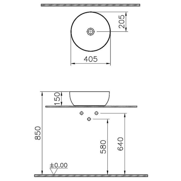 Раковина накладная Vitra Outline Recycled 41x41 без перелива матовый тауп (7992B066-0016)