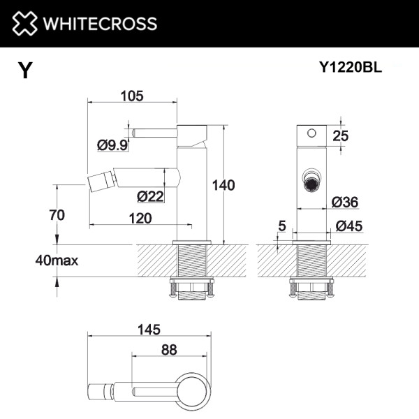 Смеситель для биде Whitecross Y черный мат (Y1220BL)