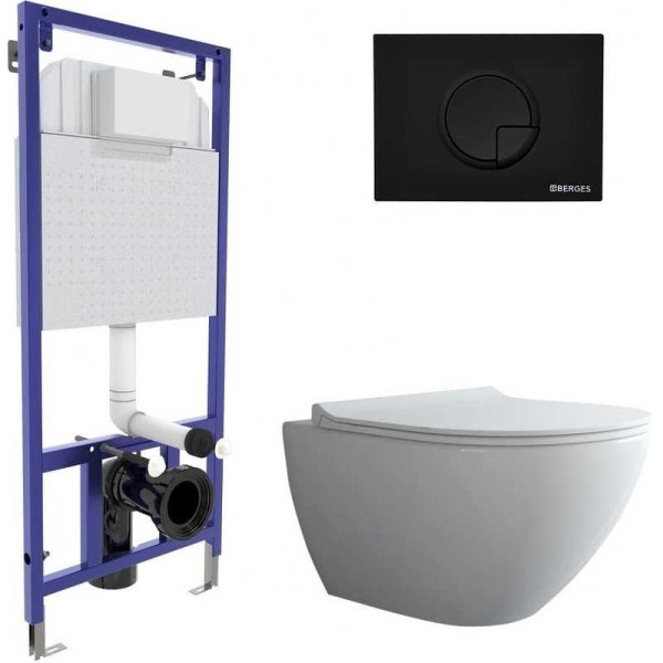 Комплект инсталляция с унитазом Berges NOVUM, кнопка R5, унитаз PUMA Rimless 51 см, сидение дюропласт Toma Slim SO (043268)