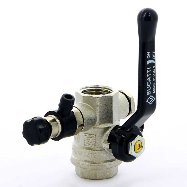 Кран Bugatti 1/2" шаровый с воздухоотводчиком Oregon 330 (черная ручка) (03300019)