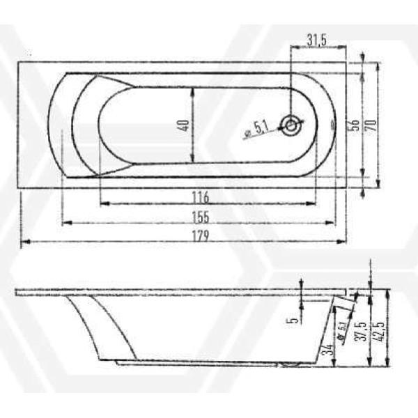 Ванна акриловая Eurolux Miamika 180х70 Ванна акриловая Eurolux Miamika 180х70
