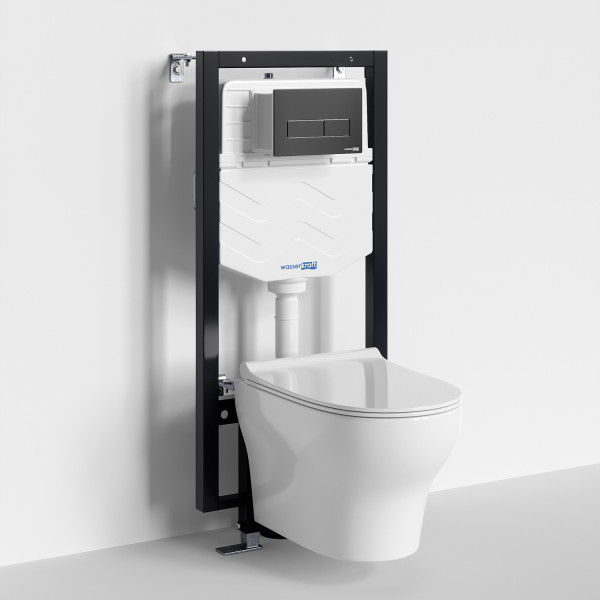 Комплект инсталляция с унитазом WasserKRAFT Vils с клавишей смыва черный матовый c сиденьем дюропласт (56TLT.010.ME.MB03.H001)