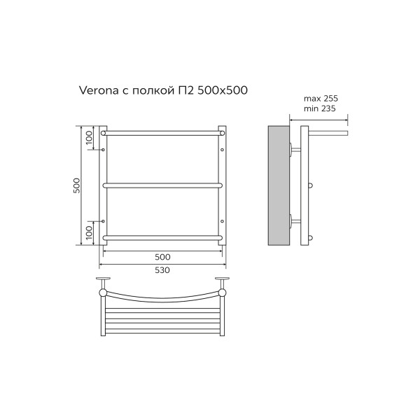 Полотенцесушитель водяной Azario Verona 500x500 с полочкой (хром)