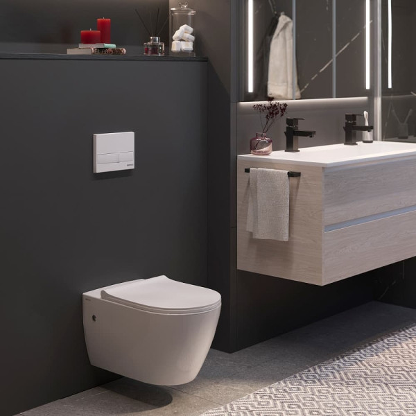 Комплект инсталляция с унитазом Berges Novum c с кнопкой L1 белая, унитаз MASCON Rimless, сиденье Toma Slim SO (043266)