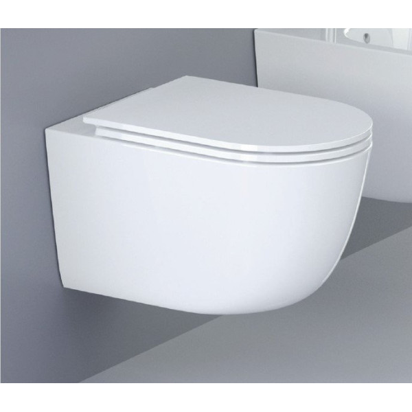 Унитаз подвесной Cezares Relax безободковый с системой смыва "Торнадо", с сиденьем soft close, 53 см (CZR-3806-53-TH-TOR/SC)