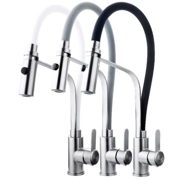 Смеситель для кухни Fashun с гибким изливом сатин/серый (A54112-12)