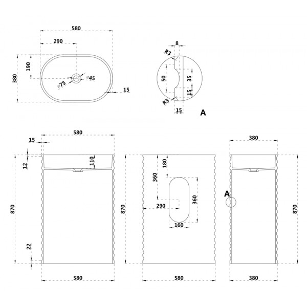 Раковина напольная Abber Stein 580x380 белый матовый (AS2550-H) Раковина напольная Abber Stein 580x380 белый матовый (AS2550-H)