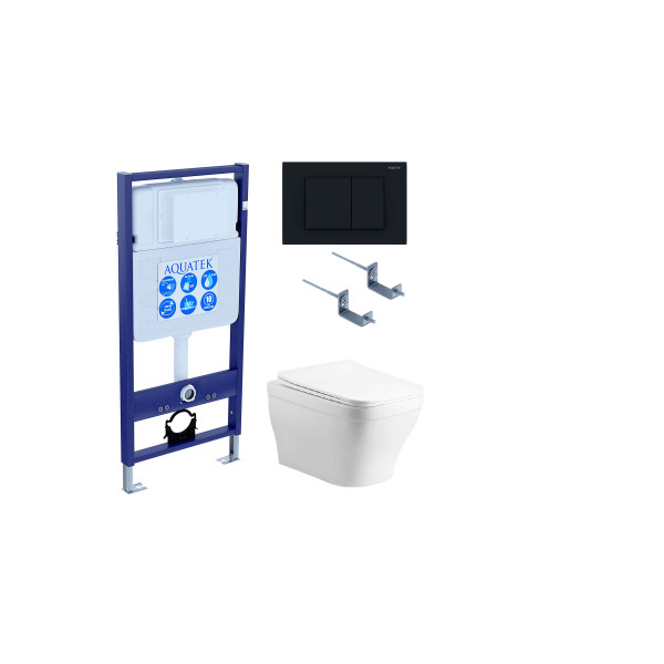 Комплект инсталляция с унитазом Aquatek Амадео с клавишей смыва черный матовый (SET AQUATEK АМАДЕО cm-012 4в1)