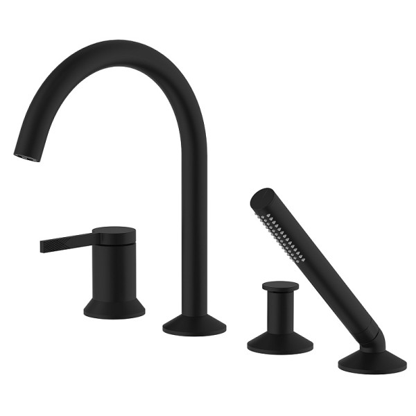 Смеситель на борт ванны Azario Flame с душевым комплектом черный (AZ-VPC258320PA)