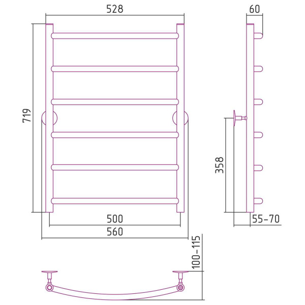 Полотенцесушитель водяной Стилье Универсал-50 800х500 (6) Г 21 хром (00650-8050) Полотенцесушитель водяной Стилье Универсал-50 800х500 (6) Г 21 хром (00650-8050)
