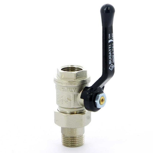 Кран Bugatti 1/2" шаровый со сгоном New Jersey 920 (черная ручка) (09200003) Кран Bugatti 1/2" шаровый со сгоном New Jersey 920 (черная ручка) (09200003)