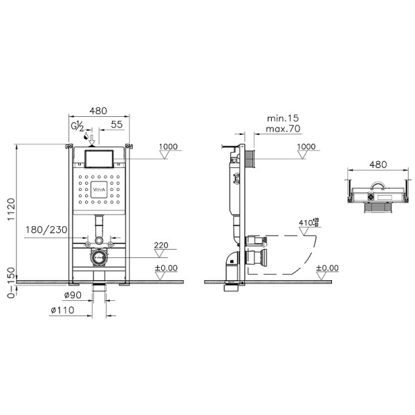 Комплект инсталляция с унитазом Vitra Sento с сиденьем с soft-close (9830B003-7211)