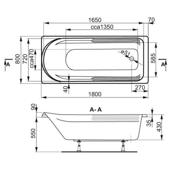 Ванна акриловая VagnerPlast Hera 180 180х80х43 (VPBA180HER2X-01)