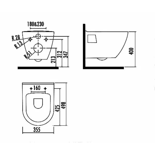 Унитаз подвесной с биде Creavit 35,5x49,8x37,5 черный (TP32,5-00SI00E-0000)