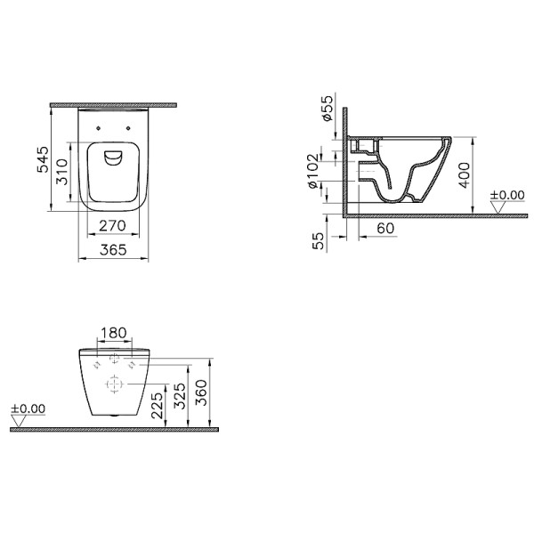 Комплект инсталляция с унитазом Vitra Integra Square с клавишей смыва, с сиденьем с soft-close (9856B003-7207)