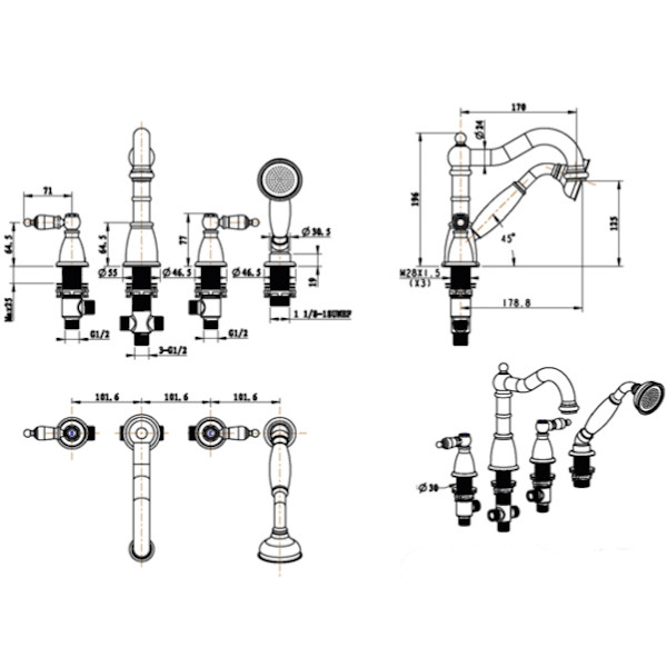 Смеситель на борт ванны Boheme Boheme с душевым гарнитуром бронзовый (391)