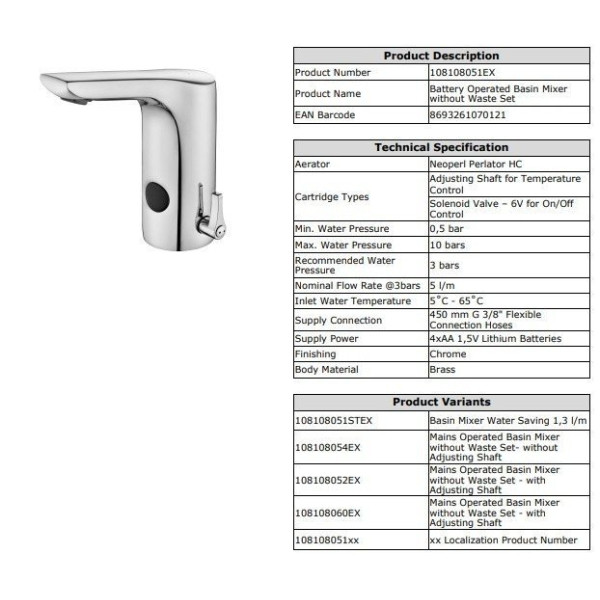 Смеситель для раковины E.C.A. Luna хром (108108051EX)