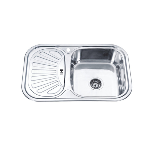 Мойка врезная Ledeme 750x490x180 (0,8мм) выпуск 3 1/2" правая чаша декор (L67549-R)