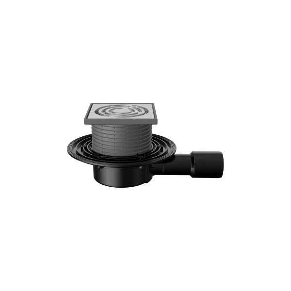 Трап регулируемый Fachmann T 090.0 SOsP 122x122 горизонтальный выпуск DN40/50 без гидрозатвора, решетка нерж. сталь, пластиковый подрамник (04.145)
