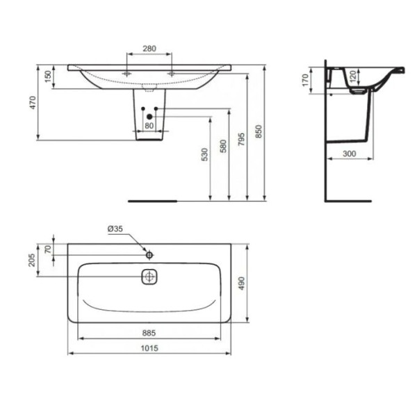 Раковина встраиваемая Ideal Standard Tonic II 101х49 (K086201)