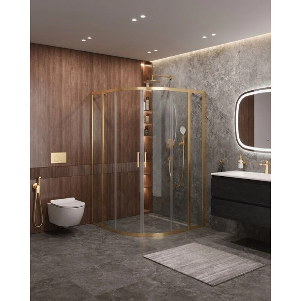 Душевой уголок Cezares Molveno 110x110x195 стекло прозрачное, профиль брашированное золото (MOLVENO-R-22-90+20-C-BORO-IV)