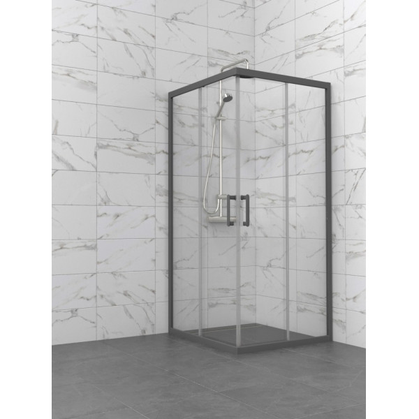 Душевой уголок Triton Фикс-графит 80x80  стекло прозрачное, профиль хром (DK463)