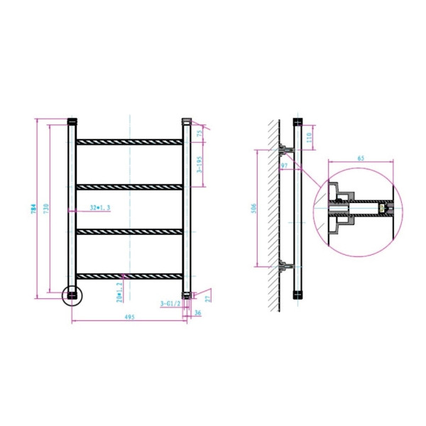 Полотенцесушитель водяной Boheme Oro 495x784 G (золото) (706) Полотенцесушитель водяной Boheme Oro 495x784 G (золото) (706)