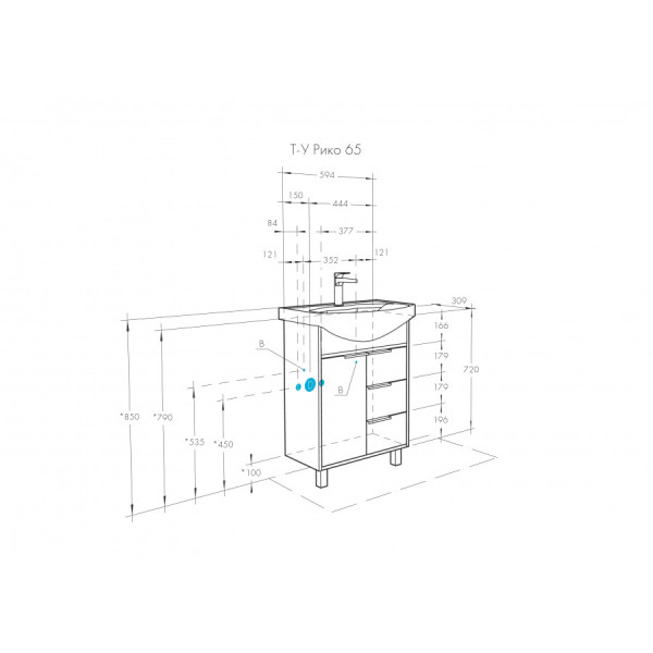 Тумба напольная Aquaton Рико 594x720x309 белый, ясень фабрик (1.A213.3.01R.IB9.0)