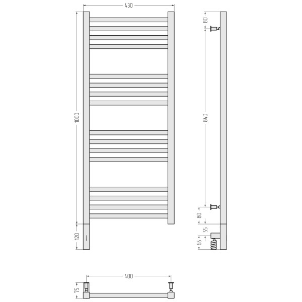 Полотенцесушитель электрический Сунержа Модус 3.0 1000x400 провод слева матовый белый (30-5700-1040)