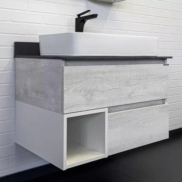 Тумба подвесная с раковиной Comforty Прага 750x520x630 дуб белый/графит (00-00014831)