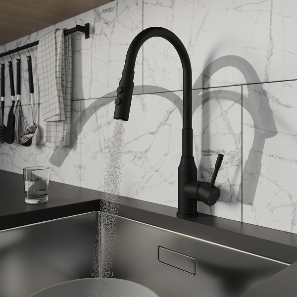 Смеситель для кухни Milardo Meal с гибким изливом черный (M01BL2FM05) Смеситель для кухни Milardo Meal с гибким изливом черный (M01BL2FM05)