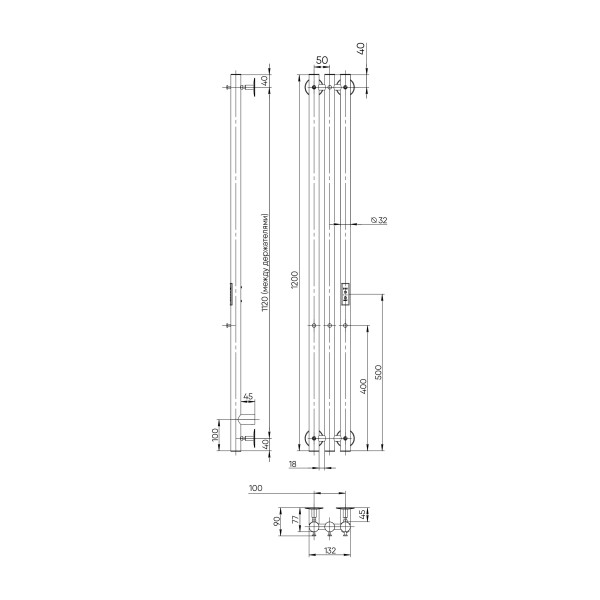Полотенцесушитель электрический Indigo Style 3 1200x130 унив.подкл.RxL, Черный муар (LSE120-13BRRt)