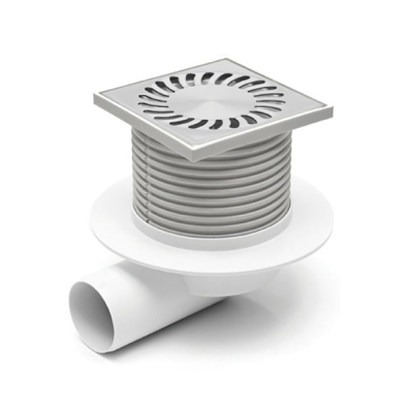 Трап MCH для пола с боковым сливом D50 решетка и рамка нерж. 122х122 c воротником нептун Трап MCH для пола с боковым сливом D50 решетка и рамка нерж. 122х122 c воротником нептун