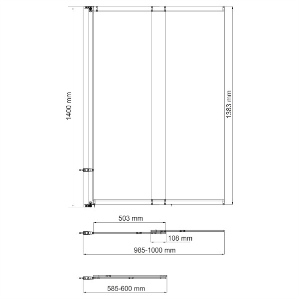 Душевая шторка для ванну WasserKRAFT Schunter 100x140 стекло прозрачное, профиль золото матовое (82S02-100WS)