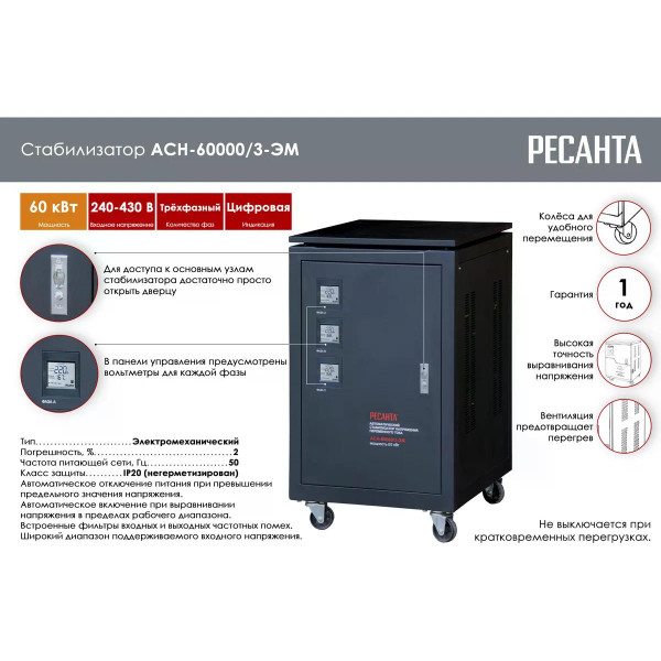Стабилизатор напряжения трехфазный Ресанта АСН-60000/3 (63/4/10)