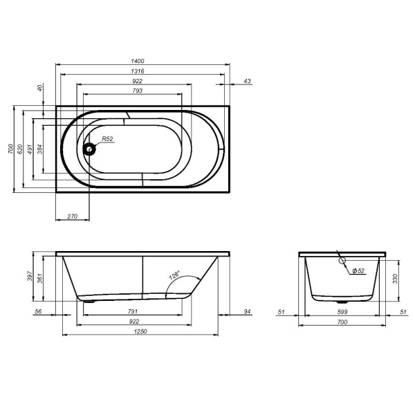 Ванна акриловая AM.PM X-joy 140х70 белая (W94A-140-070W-A) Ванна акриловая AM.PM X-joy 140х70 белая (W94A-140-070W-A)