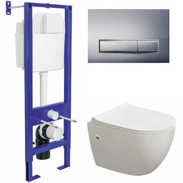 Комплект инсталляция с унитазом Berges Atom c кнопкой хром глянец, унитаз OKUS, сидение Okus Slim SO (042447)