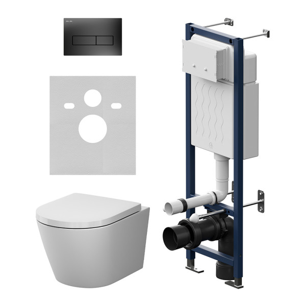 Комплект инсталляция с унитазом AM.PM ErgoFit с клав M черная матовая с подвесным унитазом X-Joy Aquaspin (IS110338.851900)