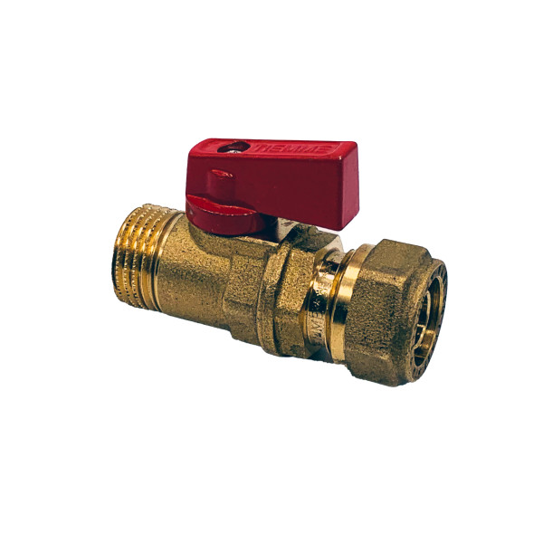 Кран шаровый (мини) Tiemme 16 (2,0)*1/2" Н (красная ручка) (2940002)