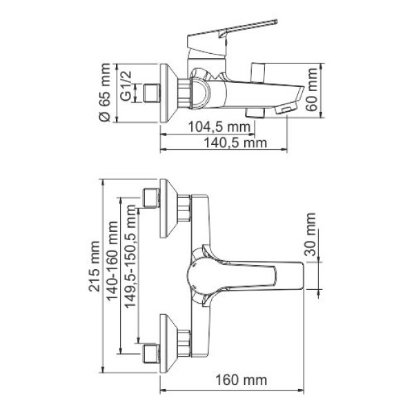 Смеситель для ванны и душа WasserKRAFT Rhin 4401 с коротким изливом