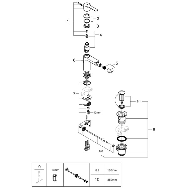 Смеситель для биде Grohe Lineare New с донным клапаном (33848AL1)