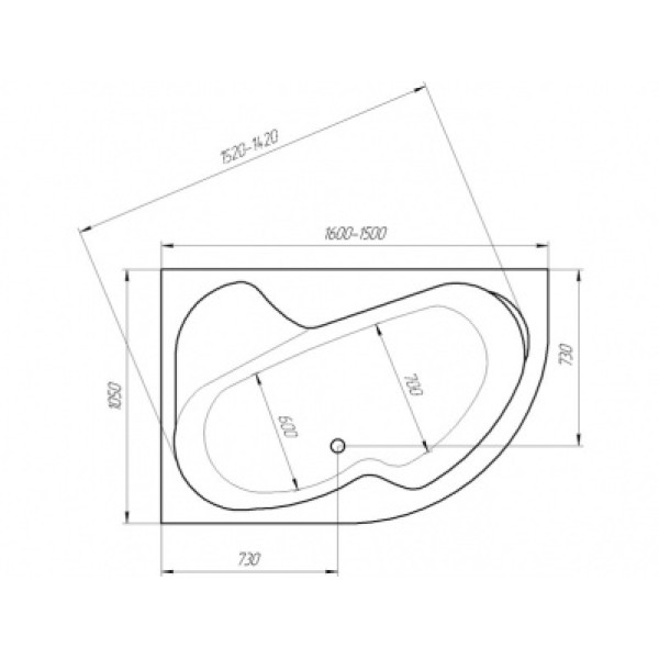 Ванна акриловая 1Marka Aura 160x105 правосторонняя белая (01ау1610п)