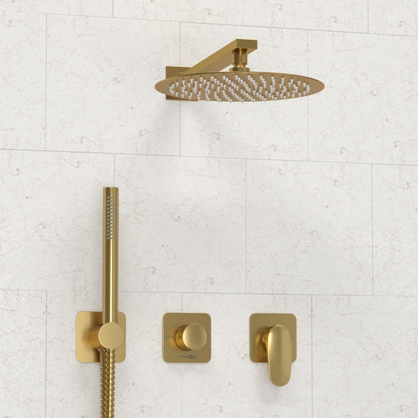Смеситель для душа встраиваемый с верхней душевой насадкой и лейкой WasserKRAFT золото матовое (A3651.282.180.259.285.194.286)