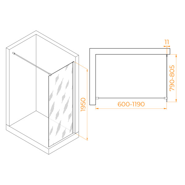 Душевое ограждение RGW Walk In 80x195 стекло матовое, профиль черный (35100208-24) Душевое ограждение RGW Walk In 80x195 стекло матовое, профиль черный (35100208-24)