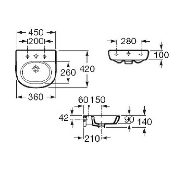 Раковина подвесная Roca Meridian 450х420х141 (327245000)