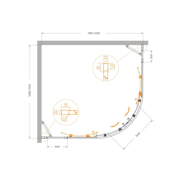 Душевой уголок Cezares Molveno 120x110x195 стекло прозрачное, профиль оружейная сталь (MOLVENO-RH-22-120/110-C-GM-IV)