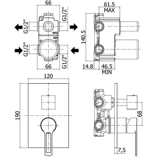 Смеситель для ванны и душа Paffoni Ringo с внутренней частью, черный (RIN018NO/M)